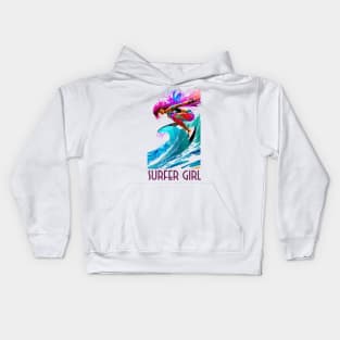 surfer girl, beach surf, wave riding, v1 Kids Hoodie